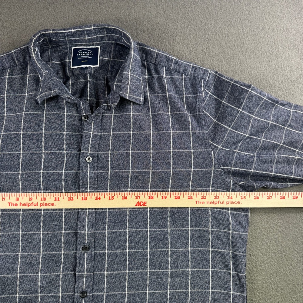 Charles Tyrwhitt Shirt Men XL Slim‎ Fit Gray Plaid 100% Cotton Flip Cuff Check - Picture 4 of 9
